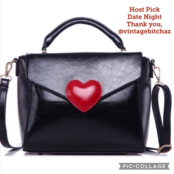 Handbags - Pink Haley || Black Handbag With Red Heart Detail